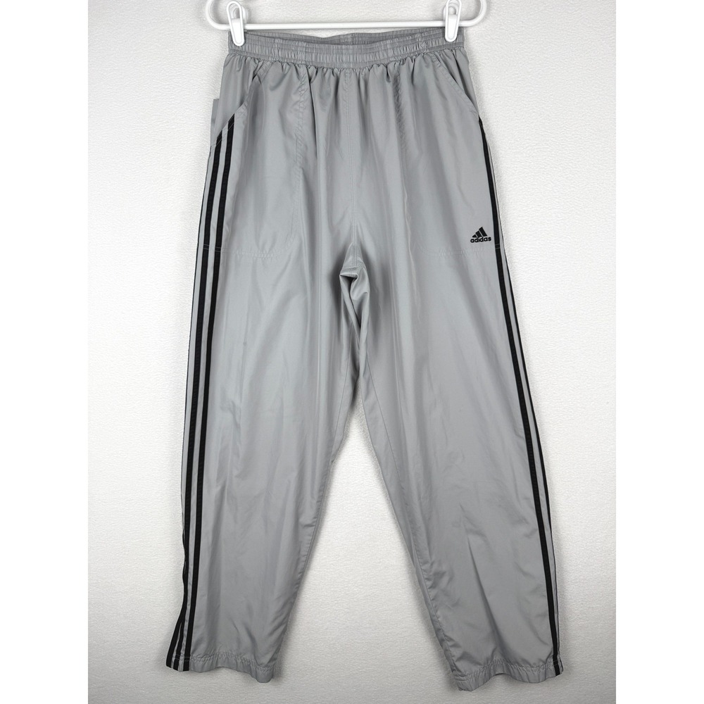 Vtg Y2K Adidas Track Pants Mens L Gray ClimaProof 3-Stripe Ankle Zip Streetwear